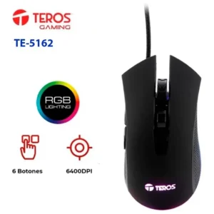 MOUSE ÓPTICO TEROS TE-5162N, 6400DPI, RGB, USB, 6 BOTONES, PRESENTACIÓN EN COLGADOR