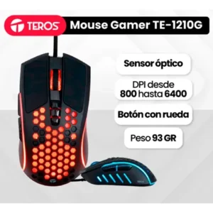 Mouse Gamer TEROS TE-1210G, 7 Botones, RGB, Negro